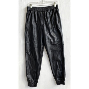 ZARA Black Faux Leather Pull on Crop Ankle Jogger Pants Elastic Waist Size S